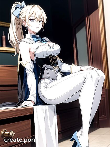 Stunning White Pants and Capelet Outfit in Detached Sleeve Hentai Action