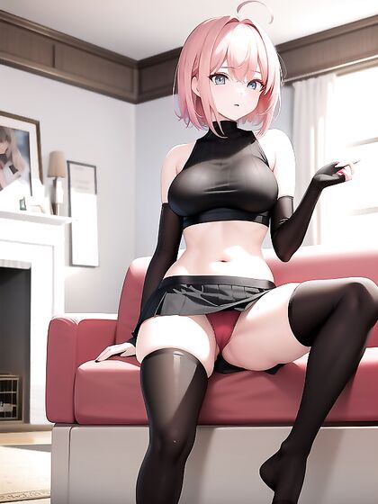 Pink-Haired Beauty in Crop Top and Mini Skirt Teases in Steamy Hentai Action