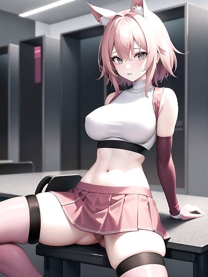 Pink-Haired Cutie in Thigh-High Socks Teases in Short Skirt Hentai Action