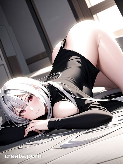Blushingly Mischievous White-Haired Girl 18+ Lays Seductively in Hentai AI Action