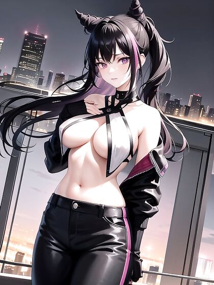 Wind-Swept High-Rise Cityscape MeetsErotic Panoramic Views in Hentai AI Action