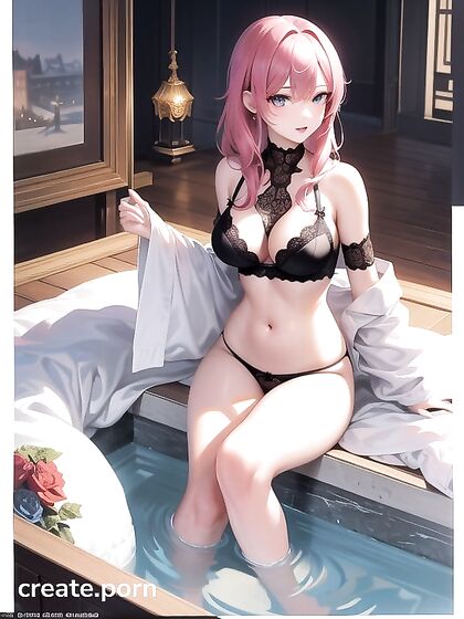 Yae Miko Seduces in Lingerie for Steamy Hot Tub Hentai Pleasure