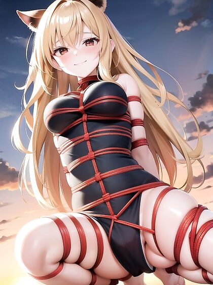 Mischievously Blushing With Rounded Breasts in Seductive Shibari hentai