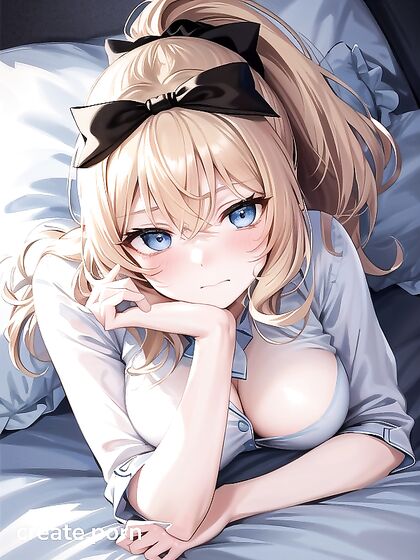 Laying Down with Light Blue Eyes and a Black Bow for Seductive Hentai Pleasure