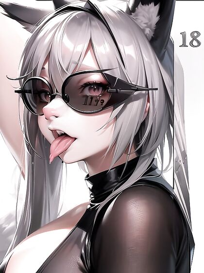 Furry Wolf With Sunglasses Teasing Tongue Out in Seductive Hentai Close-Up