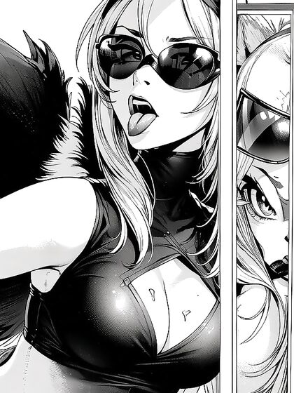 Furry Wolf with Sunglasses Teasing Tongue and Cheeks in B&W Hentai Close-Up
