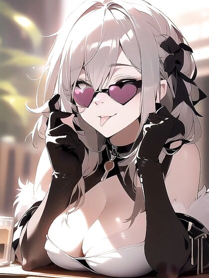 Furry Wolf With Heart Sunglasses Teases Tongue and Licks Fingertips in Warm Anime Hentai Scene