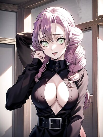 Mitsuri Kanroji from Demon Slayer Seduces in 90s Style hentai With Raven locks