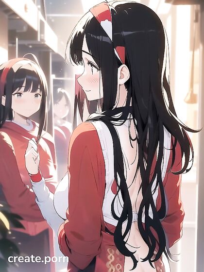 She Waits All Day Just for You, Blushing and Smiling in Her Black Hair and White Headband