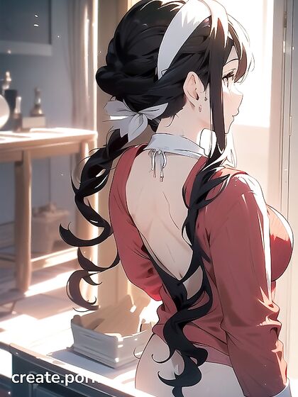 Blushing Cutie in Red Sweater Shows Off Her Backless Charm in Hentai Bliss