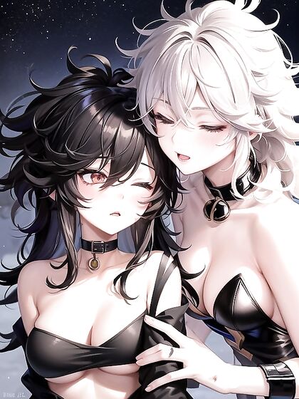 Skinny Gothic beauty with black choker and curly hair teases in hentai AI