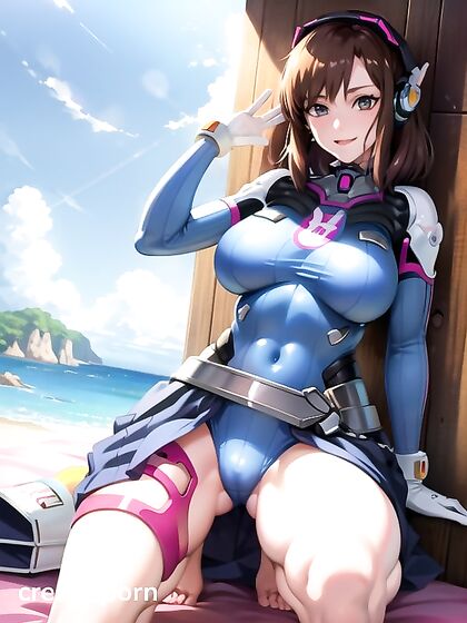 D'Va with Short Brown Hair Exploring Intense Hentai Pleasure