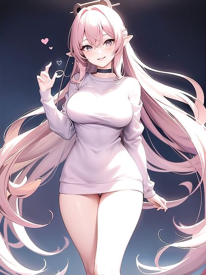 Cute Girl 18+ in Oversized Sweater and Choker Necklace Smiles Seductively in Horny Hentai Scene
