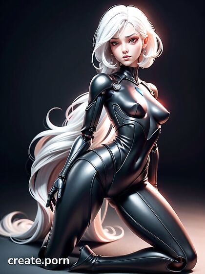 Straight White-Haired Beauty in Front View Hentai Action