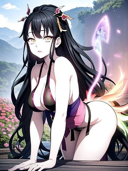 Iridescent Meadows and Rainbow Waterfalls in Pink and Orange Mountain hentai Bliss