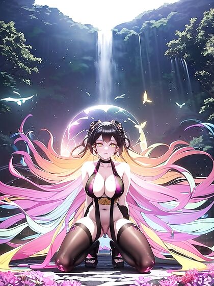 Rainbow-Hued Waterfall Panorama with Seductive Ass in Hentai Action