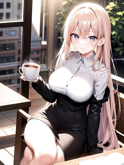 Anime Girl 18+ Sips Hot Coffee While Reading Book on Table in Erotic Hentai Scene