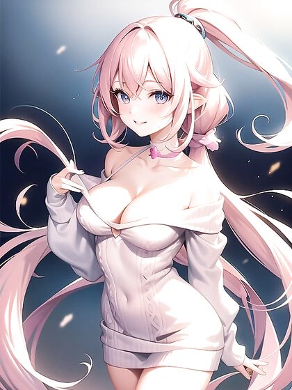 Cute Anime Girl 18+ in Oversized Sweater Showing Cleavage for Steamy Hentai Fun