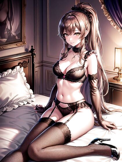 Gold-Skinned Beauty With a Necklace Teasing Her Curvy Assets in Hentai Action