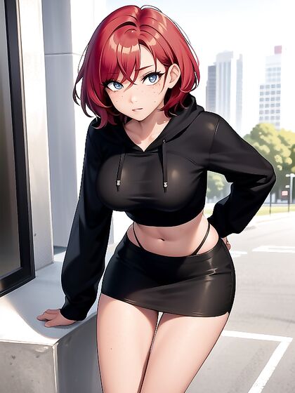 Freckled Babe in Mini Skirt and Sport Bra Teases in Steamy Hentai Action