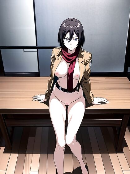 Mikasa Ackerman Looking Bored with Crossed Arms in Steamy Hentai Action