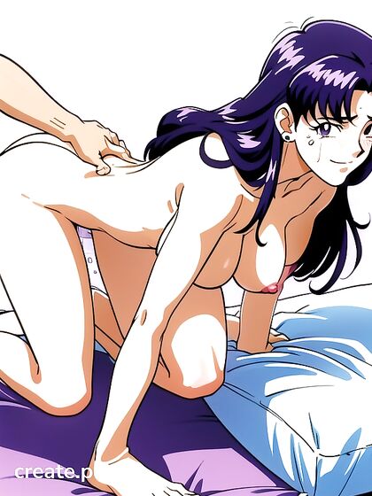 Misato from Evangelion Cries Happily During Intense Doggystyle Hentai Action