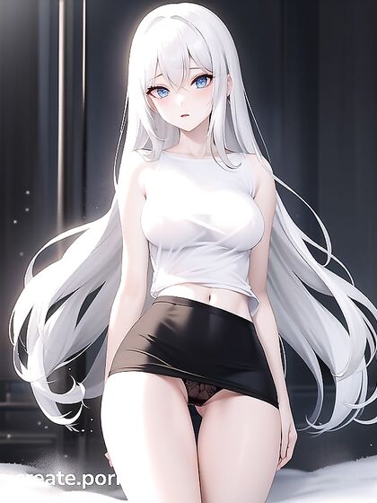 Skinny Blonde with Blue Eyes and White Hair in Steamy Hentai Action