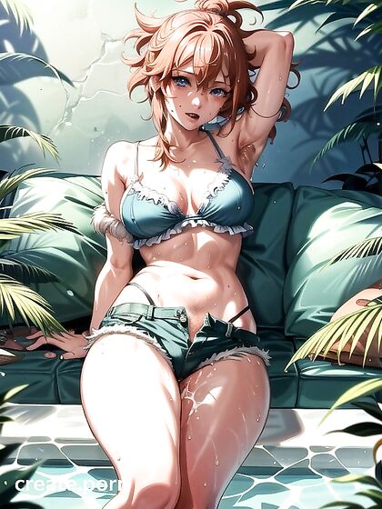 Red-Haired Beauty Soaked in Wet Clothing for Steamy Hentai Pleasure
