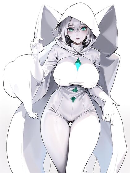 Ghostly Green Beauty in White Hooded Costume Seduces in HentaiErotic Fantasy