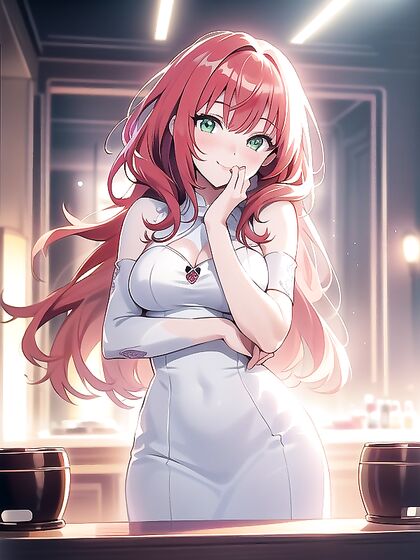 Red-Haired Beauty Touches Her Face in Seductive Busty hentai Scene