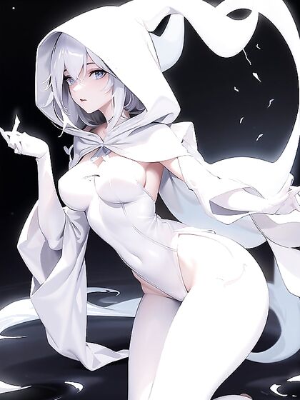 Ghostly Pleasures: Seductive White Phantom in Pointed Hood Hentai Adventures