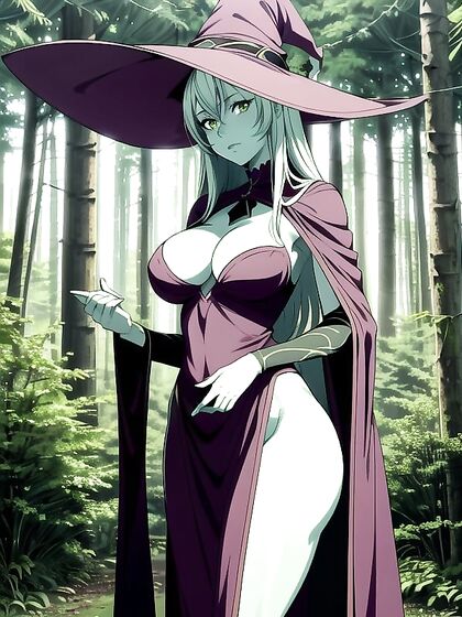 Busty Close-Up Amidst Dense ForestTrees in hentai AI Action