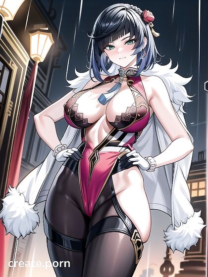 Seductive Green-Eyed Babe Stripped Down with Hands on Hips in Hentai Bliss