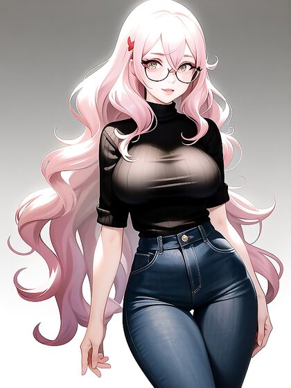 Retro Chic: Oversized Sweater and Sunglasses in Softly Lit Hentai Pleasure