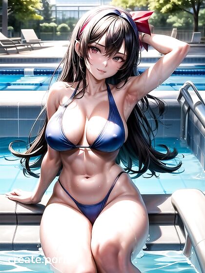 Cute Girl 18+ Smiles Seductively by the Pool in Sweat-Drenched Hentai Action