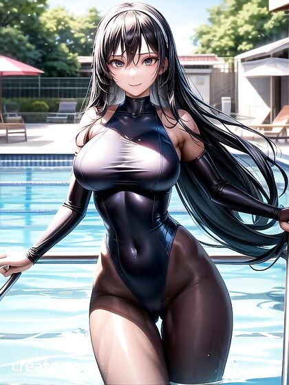 Sweaty and Wet in a Swimsuit, She Undoes It All While Looking into the Camera for Horny Hentai Fun