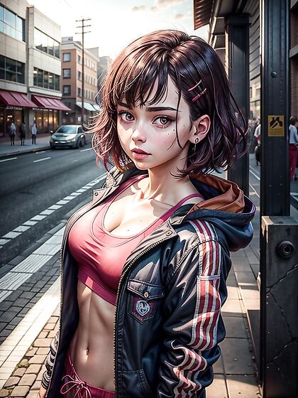 Bust Shot Cityscape View in Seductive Hentai Action