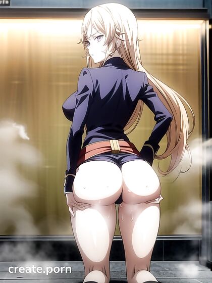 Supporting Her Ass with Hands On Hips While Staring at You in Seductive Hentai Action