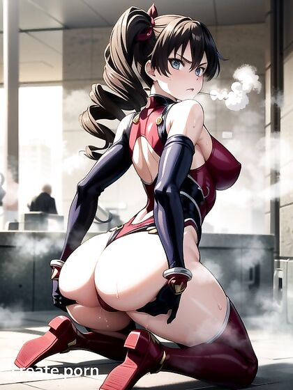 Steamy Rear View: She Looks at You While Supporting Her Ass in Hentai Bliss