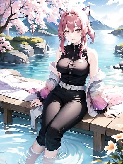 Panoramic Vista with Distant Mountains and Color-Changing Flowers in hentai AI Porn