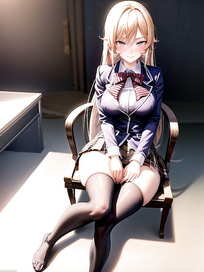 Mischievously Smiling While Blushing, Spreading Her Legs for Seductive Hentai Pleasure