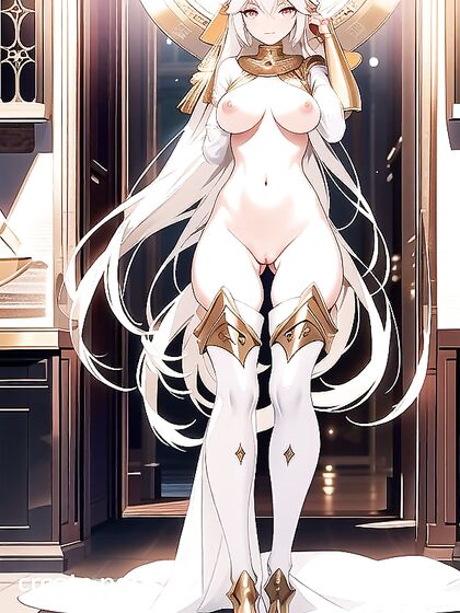 Medieval Helmet Conceals Her Face As She Glows in Celestial Armor with Flowing Golden Hair