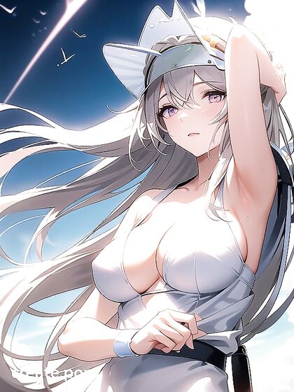 Huge Angel Wings Span Her Back, Silver Visor Over Eyes, Multicolored Hair hentai Orgasms