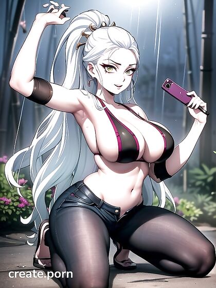 Blushing with a Smile, Busty Beauty Shows Off Her Navel in Steamy Hentai AI Image