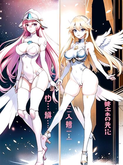Angelic Winged Warrior Glows in Radiant Pink Light for Intense Hentai AI Image