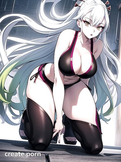 Multi-Colored Hair Beauty with Mesmerizing Brown Eyes in Nighttime Hentai Ecstasy