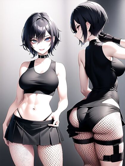 Goth Girl 18+ with Super Short Hair Teased in Miniskirt Hentai Action