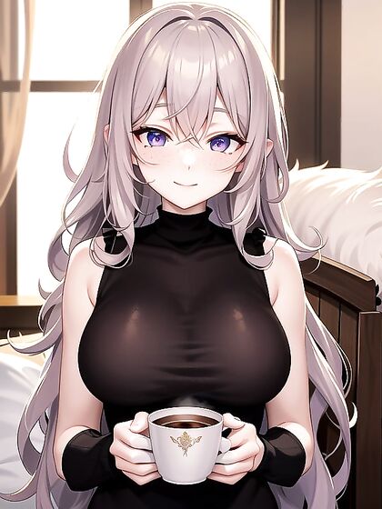 Girl 18+ with Soft Wavy Hair Sips Cocoa in Intimate Close-Up Hentai Scene
