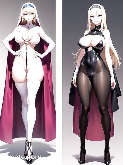 Blonde Nun with Pink Lips and Huge Breasts in Seductive Hentai Action