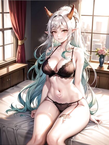 Sitting Down with Earrings and Open Clothes for Steamy Hentai Pleasure